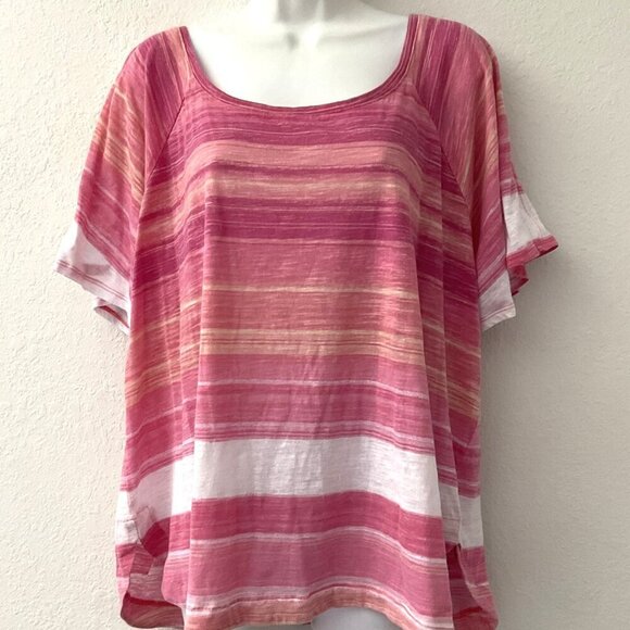 CATO  COLD SHOULDER STRIPED PLUS TOP 22/24W LIGHTWEIGHT EUC - Picture 1 of 8